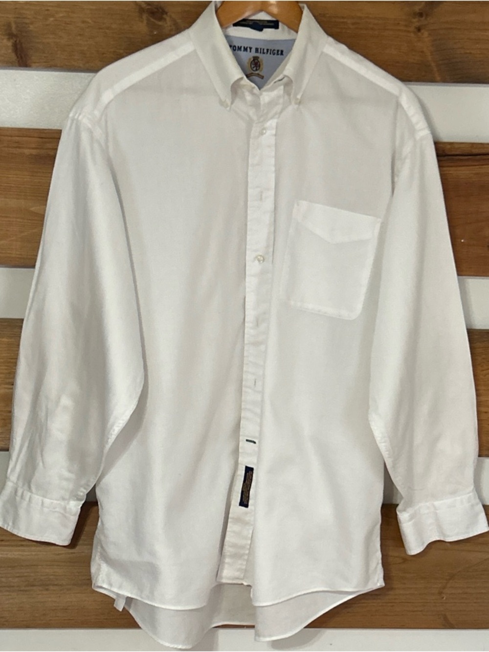 Vintage Tommy Hilfiger Solid White Men's Long Sleeve Button Dress Shirt 16 32/33